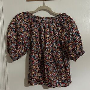 Old Navy Black Floral Off-Shoulder Puff Sleeve Top